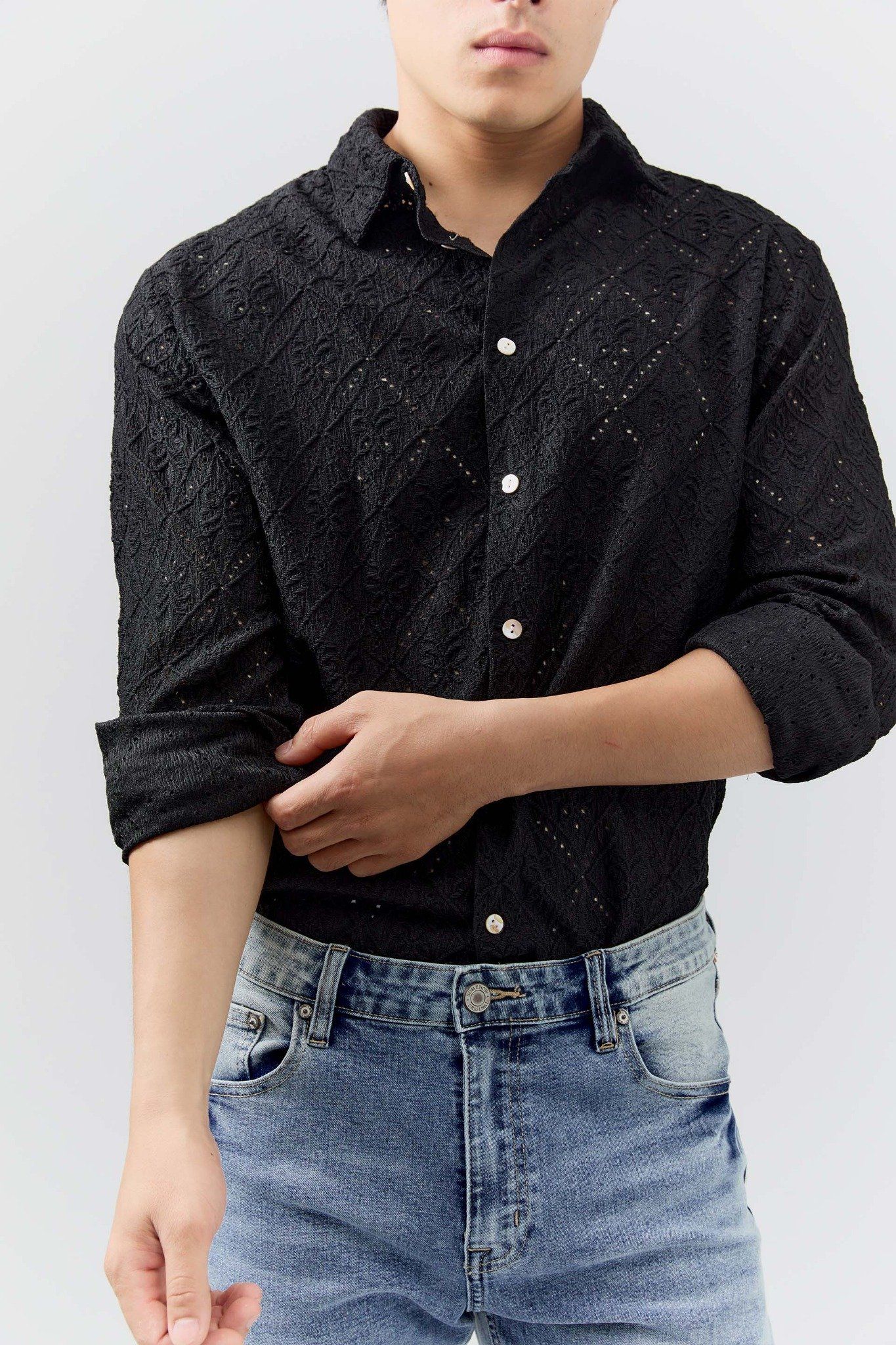 Áo Sơ Mi Relaxed Hoạ Tiết Dệt Blend - Ảnh 2