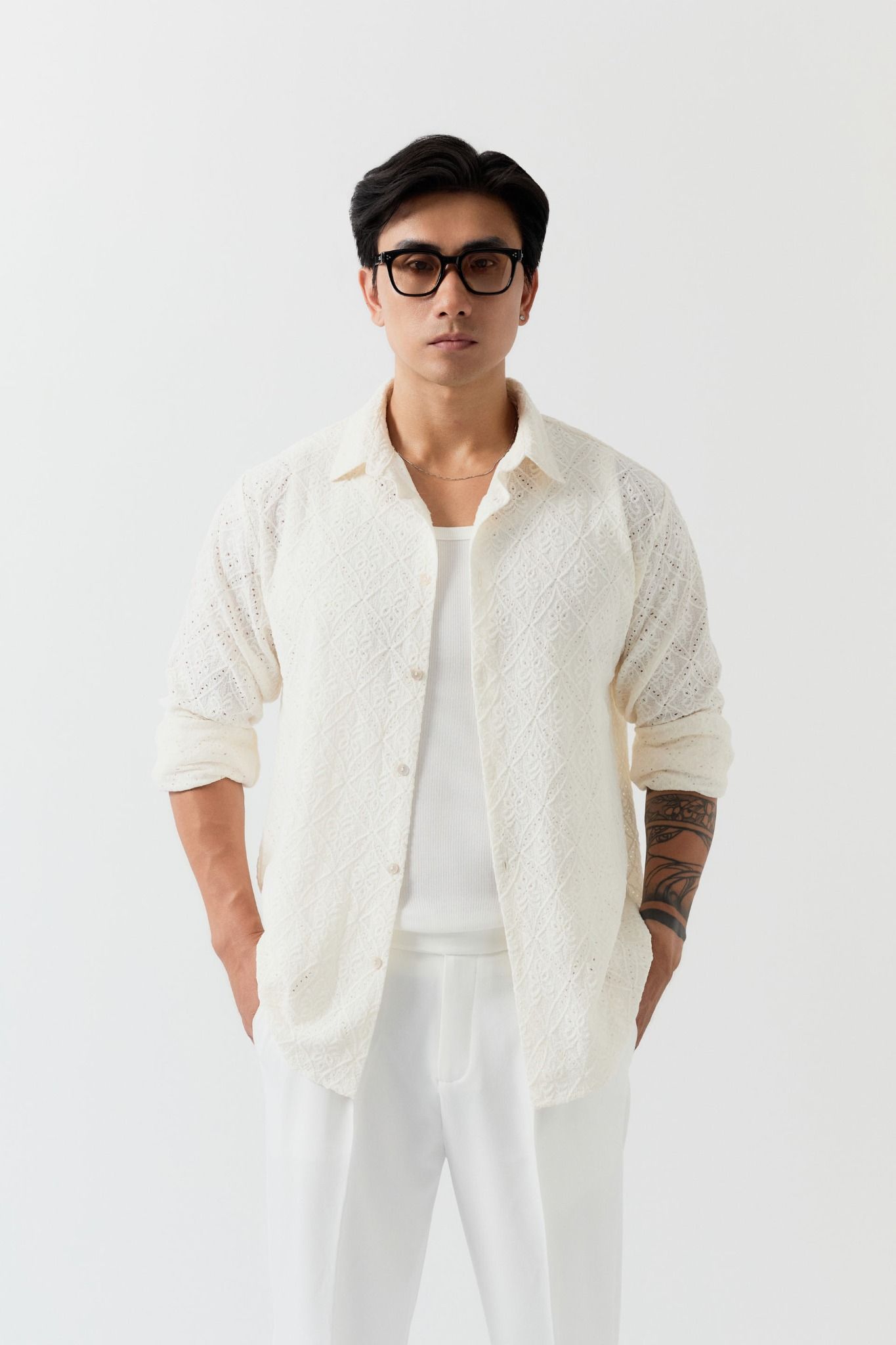 Áo Sơ Mi Relaxed Hoạ Tiết Dệt Blend - Ảnh 4