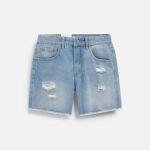 Quần Short Straight Jean Distress Blue Wash V1